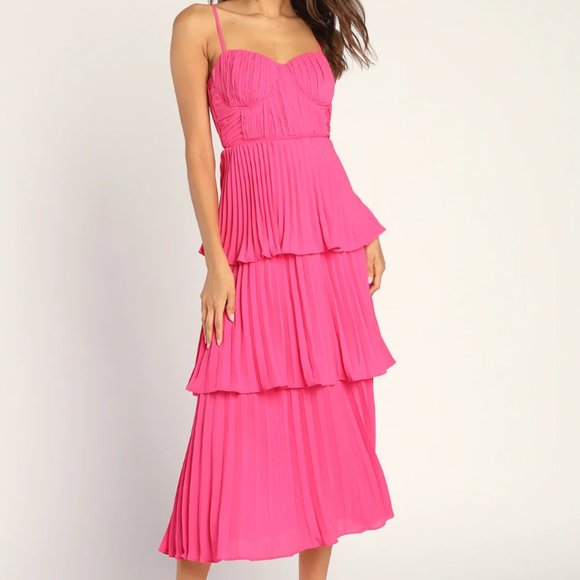 Lulus Dresses & Skirts - Lulus Cascading Crush Hot Pink Tiered Bustier Midi Dress